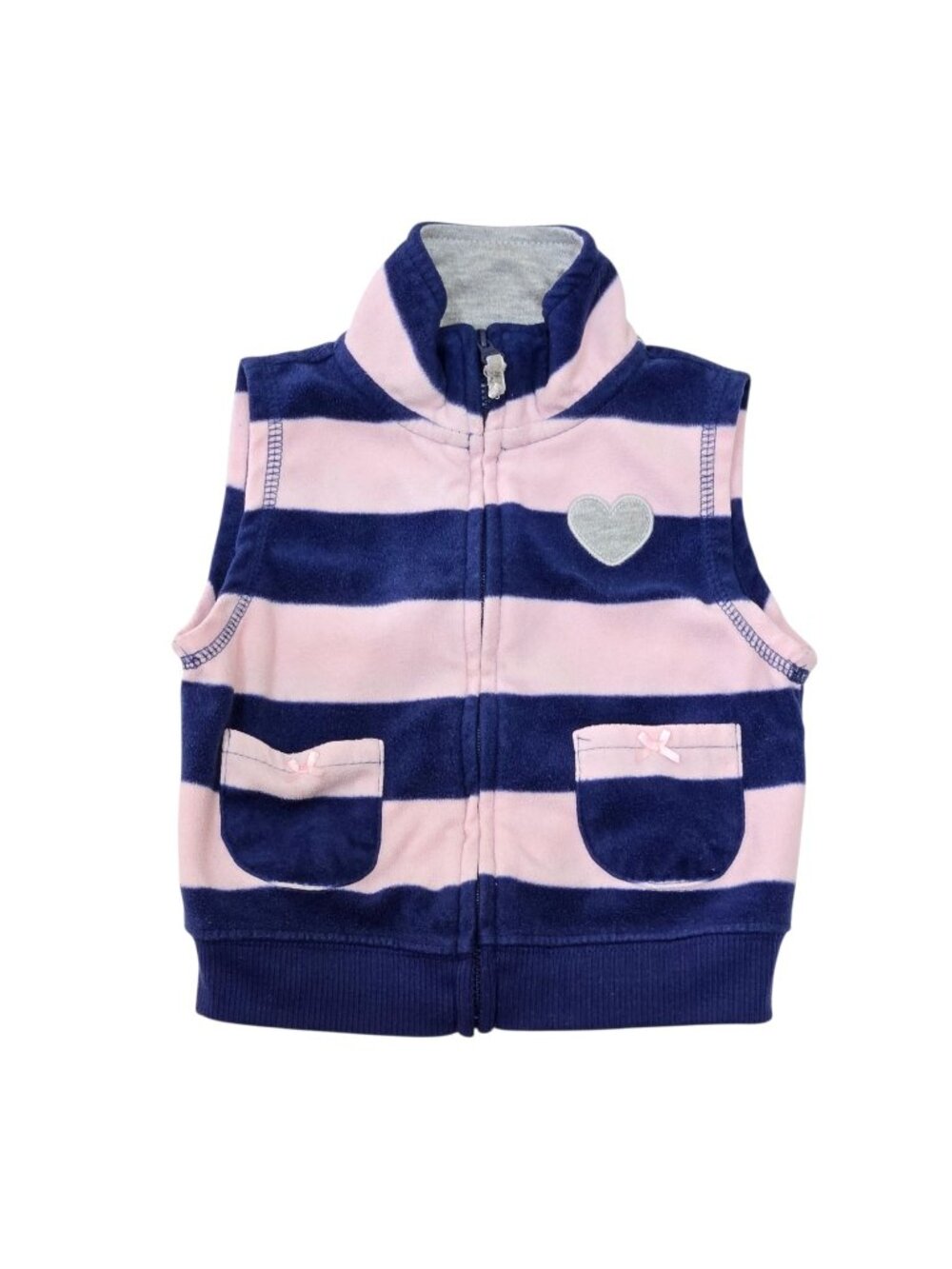 Carter's Girls Fleece Vest 18M Pink Navy Stripe Heart Full Zip Pockets